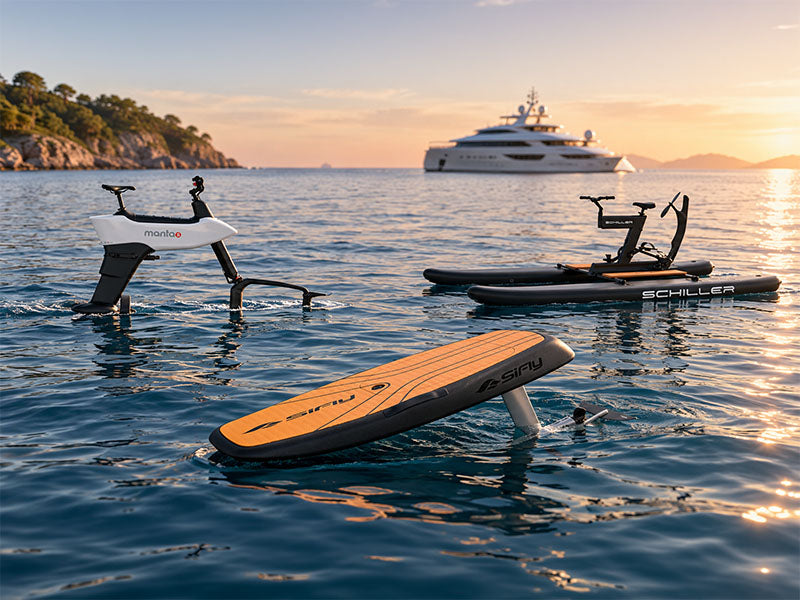 Hydrobikes and Efoil Board in Ocean Seting.