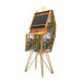 Maison Roshi Senpai V2F upright arcade machine wrapped in vivid green and blue tapestry-inspired fabric, blending gaming nostalgia with artistic storytelling visuals.