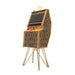 Maison Roshi Senpai V2F arcade cabinet featuring intricate mandala-style patterns in bold orange and blue hues, offering a fusion of retro gaming and bohemian design.