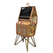 Maison Roshi Senpai V3 arcade cabinet with wood body, gold legs, and Renaissance-style classical painting detail on side panel.