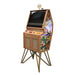 Maison Roshi Senpai V3 arcade cabinet in natural wood with gold legs and vivid baroque-style art featuring celestial and mythological figures.