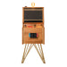 Front view of Maison Roshi Senpai V3 Lite arcade cabinet in wooden finish with gold legs, dual joystick controls, and Nintendo Switch dock.