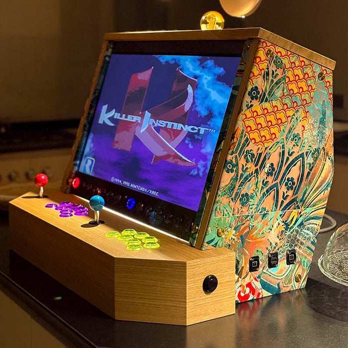 Maison Roshi Sensei V3F Arcade Cabinet Wallasea running Killer Instinct, with dual joysticks and bold colourful side artwork on a wooden body.