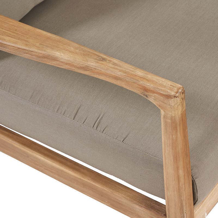 Close-up of the armrest of the Malta Outdoor Corner Seating Set, highlighting the wood grain.