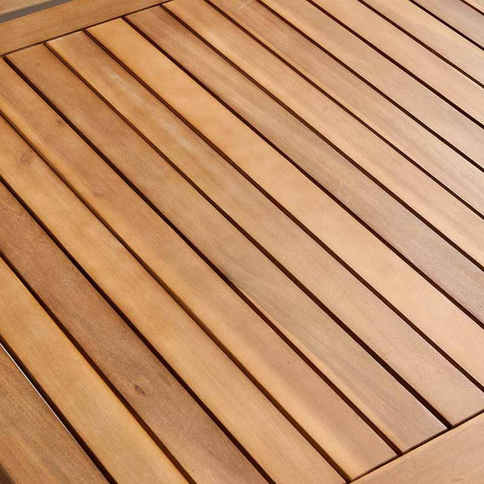 Close-up of the wooden coffee table in the Malta Outdoor Corner Seating Set, displaying the slatted design.