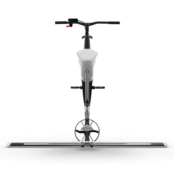 Front view of the Manta5 Hydrofoiler SL3 Hydrofoil Bike showing handlebars and hydrofoil wings