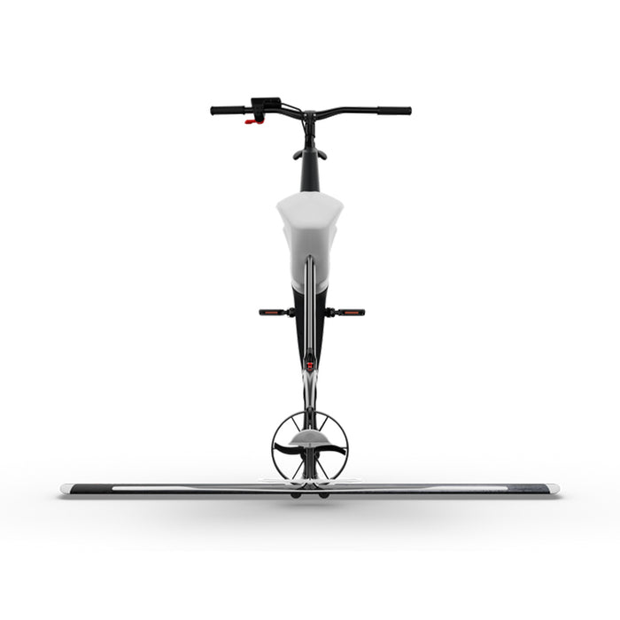 Front view of the Manta5 Hydrofoiler SL3+ hydrofoil bike with wide hydrofoil assembly