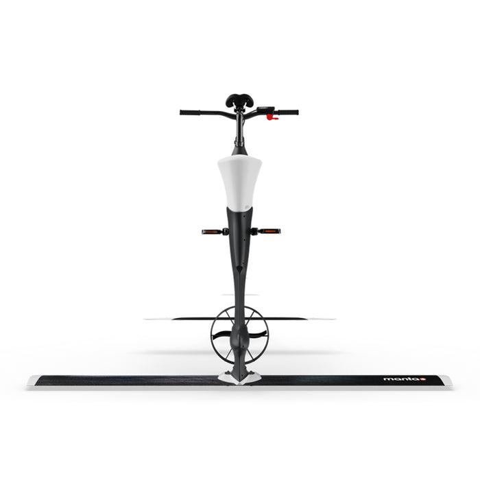 Rear view of the Manta5 Hydrofoiler SL3+ hydrofoil bike showing the foil and propulsion system
