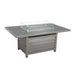 Standalone view of the Mayfair Fire Pit Table with a sleek glass screen and grey finish.