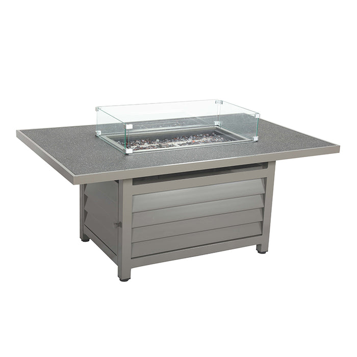 Standalone Mayfair Fire Pit Table, highlighting the sleek glass screen and sophisticated design.