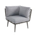 The Mayfair Corner Lounge Set corner chair, featuring comfortable grey cushions and a modern, slatted back design, perfect for a stylish outdoor space.