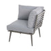 Side view of the Mayfair corner chair, showcasing its sleek design and supportive cushions.