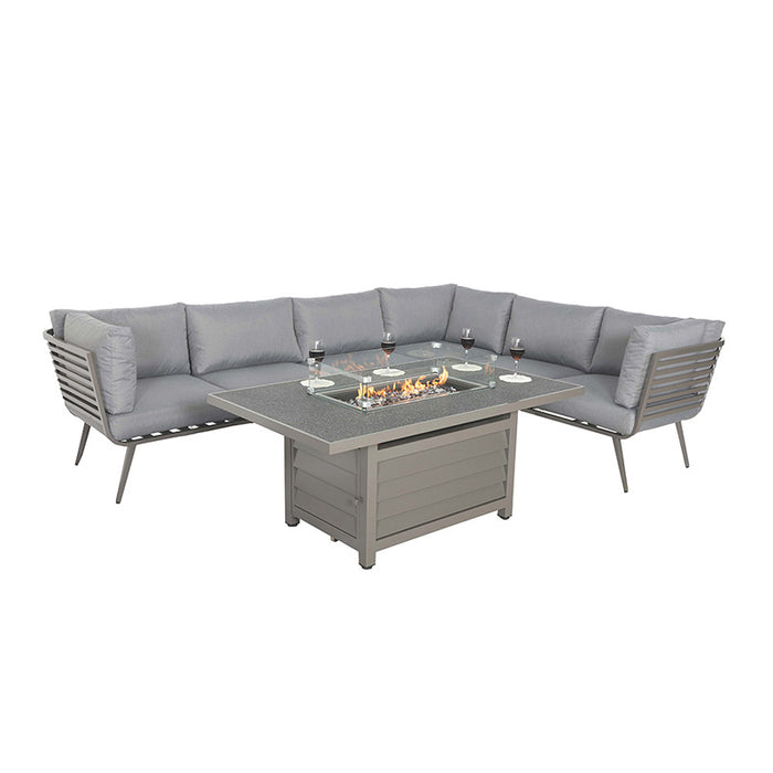 Complete view of the Mayfair Lounge Set with Fire Pit, ideal for cosy outdoor gatherings.