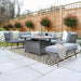 Comfortable Mayfair Corner Lounge Set with a sleek fire pit table, ideal for outdoor relaxation.