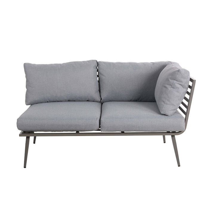 A detailed image of a single sofa section from the Mayfair Corner Lounge Set, featuring plush grey cushions and a minimalist frame, perfect for modern outdoor spaces.