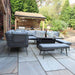 A modern Mayfair Lounge Set with Fire Pit and Benches enhances any garden setting with comfort and style.