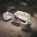 Nighttime shot of the Ambition 3 Seater Sofa Set in oatmeal fabric, illuminated in a cosy garden