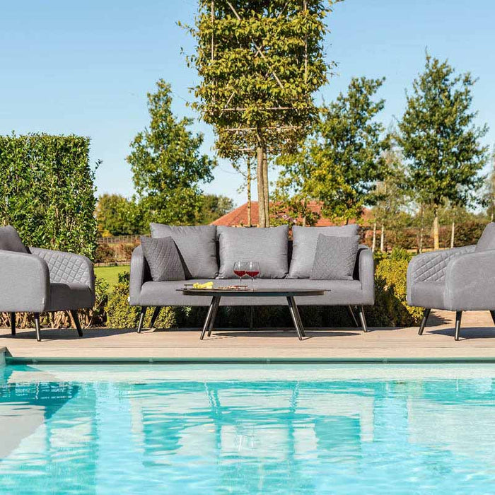 Ambition 3 Seater Sofa Set in Flanelle, placed poolside, providing a comfortable and stylish lounging space by the water.