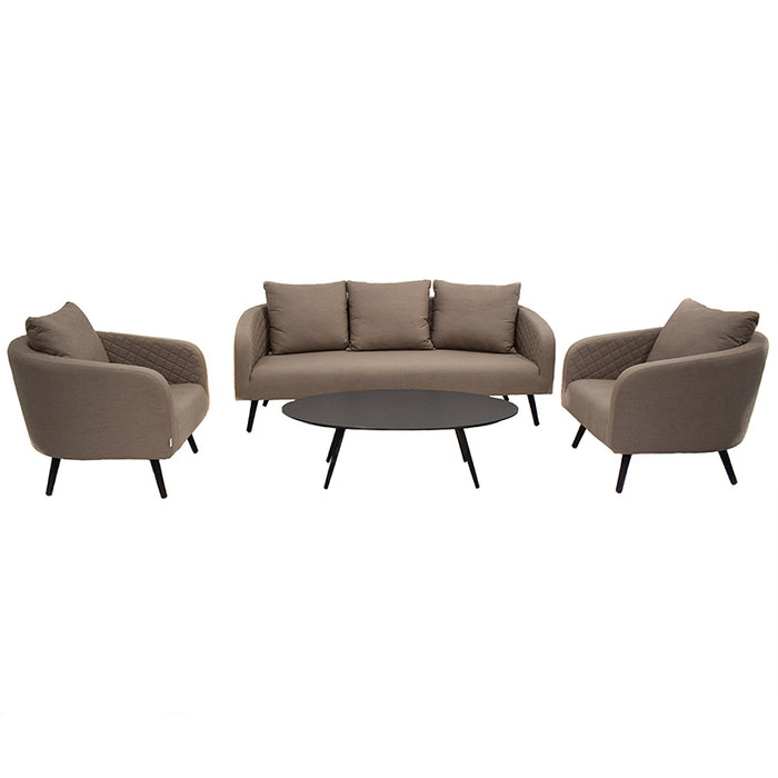 Ambition 3 Seater Sofa Set in taupe with two matching armchairs and a modern coffee table, displayed on a white background.