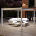 Como Aluminium Outdoor Garden Pergola in white with integrated LED lighting, creating an inviting outdoor space for evening relaxation.