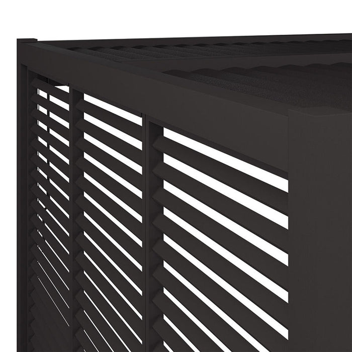 Side angle of the Maze Como Pergola louvre panel, showcasing the modern design and angled slats for enhanced outdoor shade control.