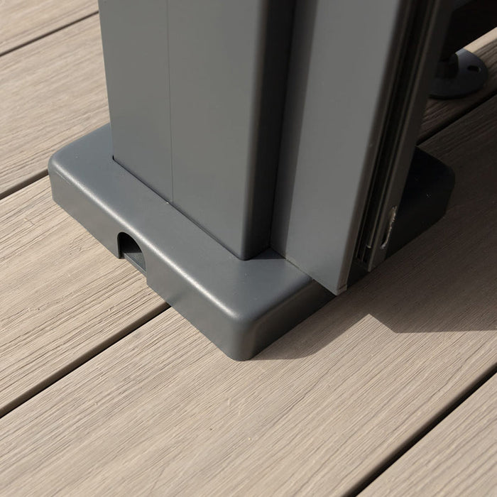 Detail shot of the pergola’s sturdy footplate, demonstrating its strong and stable support system for outdoor use.