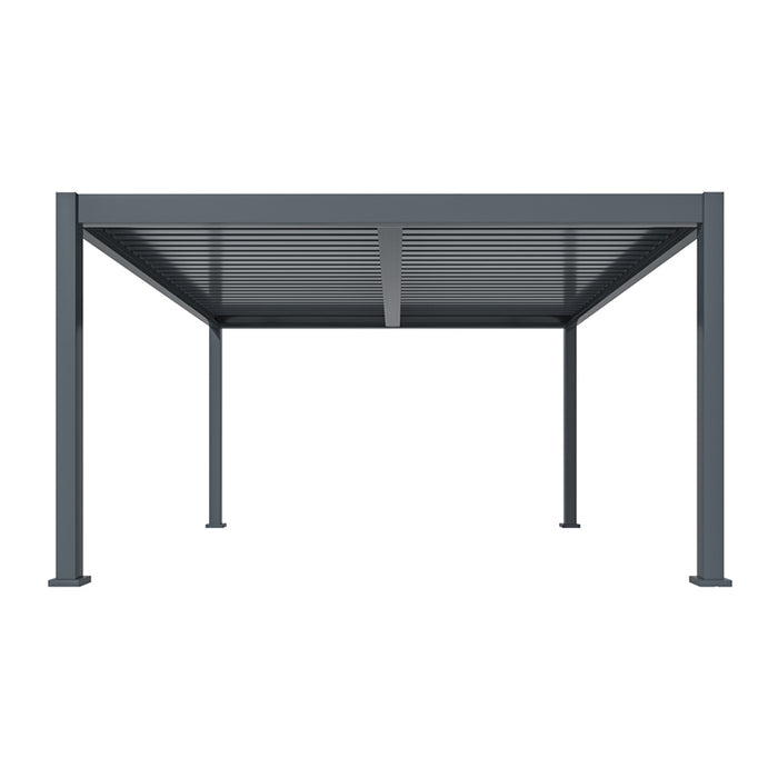 A minimalist, sleek pergola designed with durable aluminium, showcasing clean lines and contemporary styling, perfect for transforming any outdoor space.