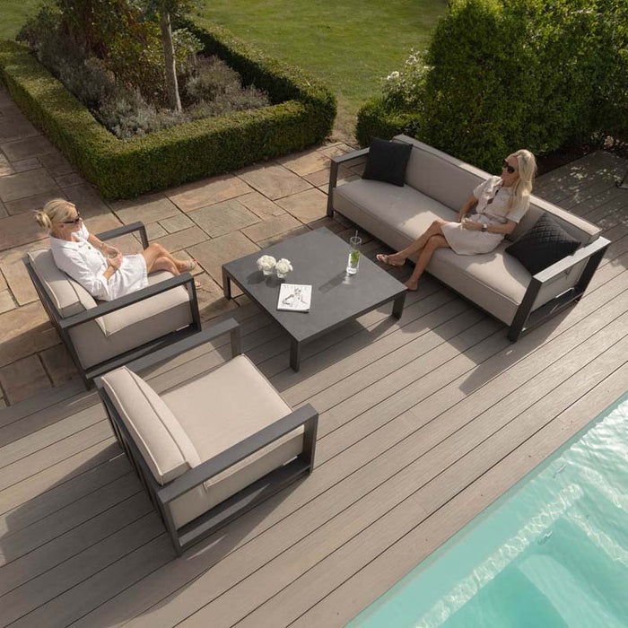 Top angle view of the Maze Ibiza 3 Seater Sofa Set, showing the clean lines of the square coffee table and ample seating for outdoor relaxation.