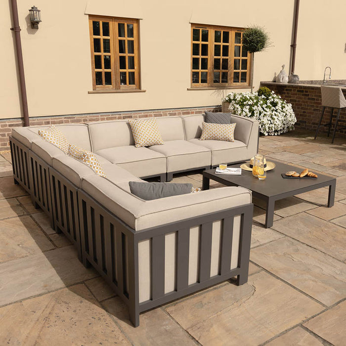 Angle view of the Maze Ibiza Large Corner Sofa Set with Square Table, displaying the clean lines and modular layout, ideal for outdoor spaces.