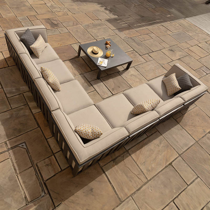 Bird’s-eye view of the Maze Ibiza Large Corner Sofa Set with Square Table, showing its expansive seating area and modern design, perfect for relaxing outdoors.