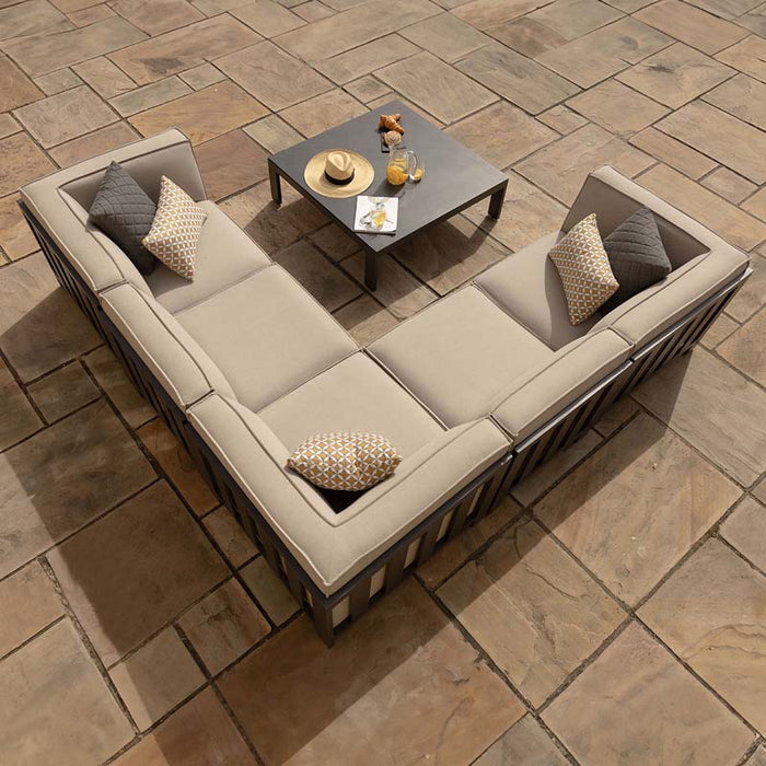 Bird’s eye view of the Maze Ibiza Small Corner Sofa Set with Square Table, arranged in an L-shape to maximise outdoor seating space and comfort.