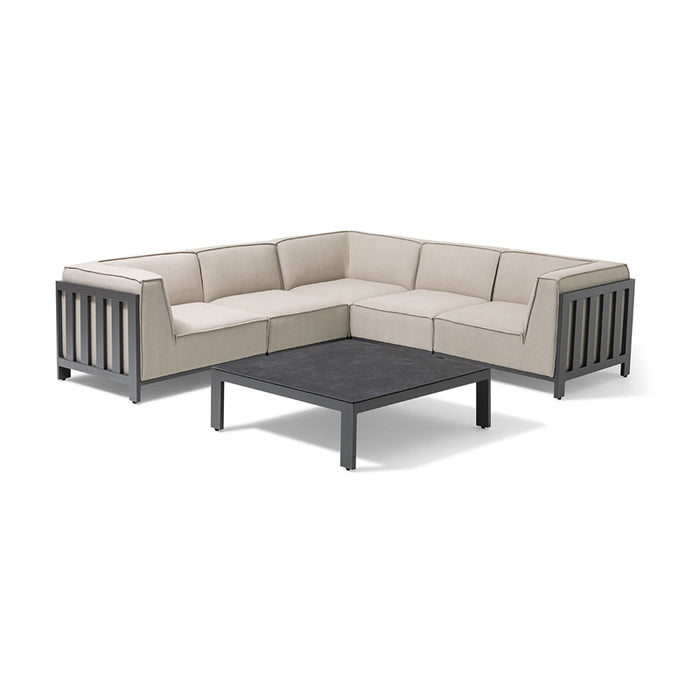 Maze Ibiza Small Corner Sofa Set with Square Table on a white background, highlighting the elegant design and robust materials for year-round outdoor use.