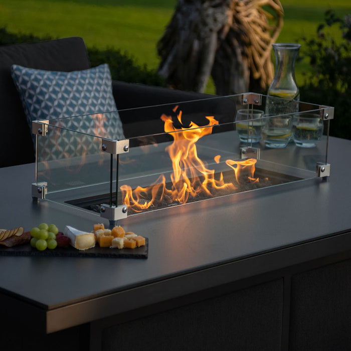 Close-up of the glowing fire pit in the Pulse 3 Seater Sofa Dining Set, perfect for evening outdoor gatherings.