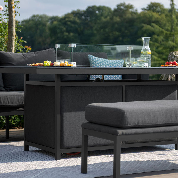 Pulse 3 Seater Sofa Dining Set showcasing the gas compartment and control panel neatly hidden in the table’s charcoal frame.