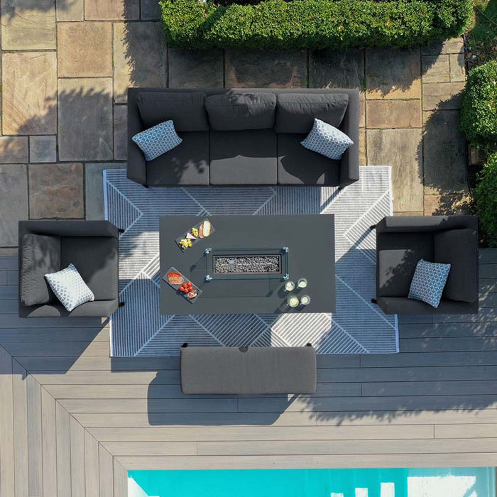 Top-down view of the Pulse 3 Seater Sofa Dining Set with Fire Pit, showcasing the charcoal seating arrangement around the central fire pit table.