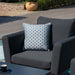 Stylish armchair from the Maze Pulse 3 Seater Sofa Dining Set in Charcoal, featuring a comfortable patterned cushion, ideal for outdoor lounging.