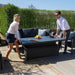 The rising table of the Maze Pulse 3 Seater Sofa Dining Set is raised, which is ideal for dining, making the set multifunctional and perfect for outdoor settings.