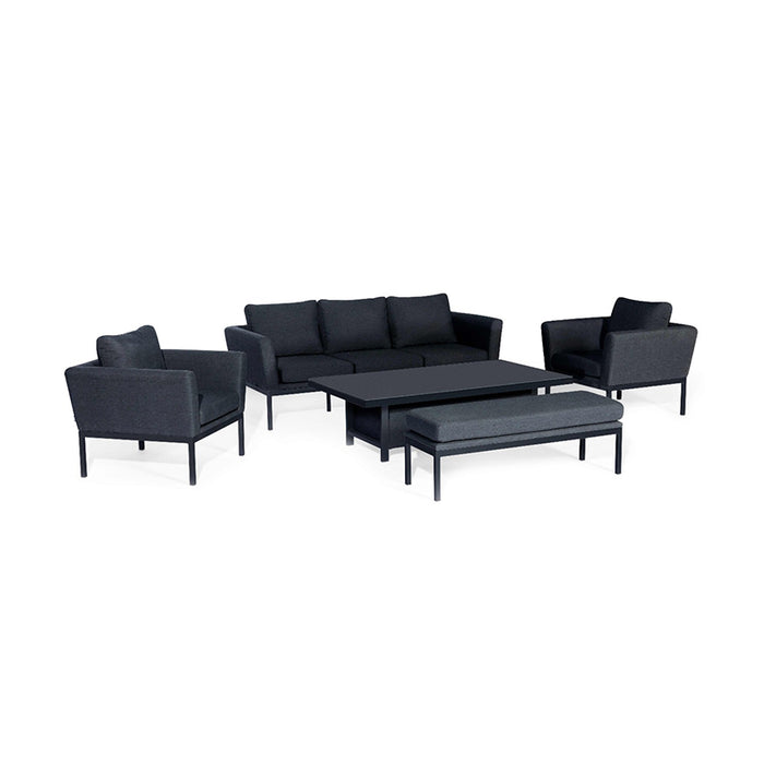 A full view of the Pulse 3 Seater Sofa Dining Set with Rising Table in charcoal, showcasing the sleek, modern design against a white backdrop.