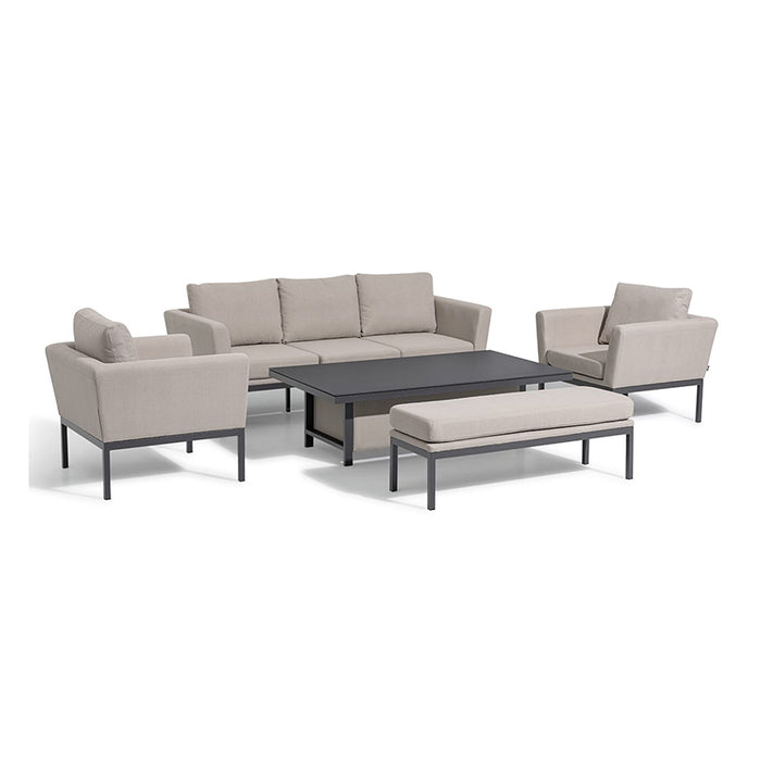 Complete Pulse 3 Seater Sofa Dining Set with Rising Table in oatmeal, showcasing the set against a white background.