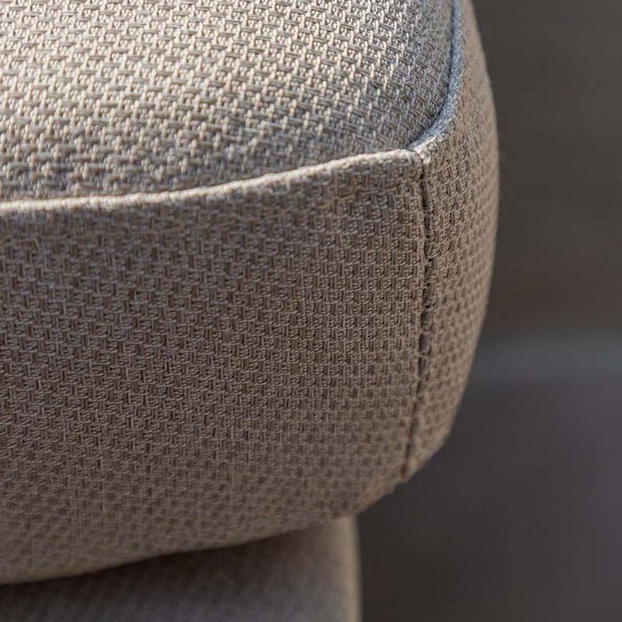 Cushion corner detail of the Pulse Rectangular Corner Dining Set, oatmeal fabric.