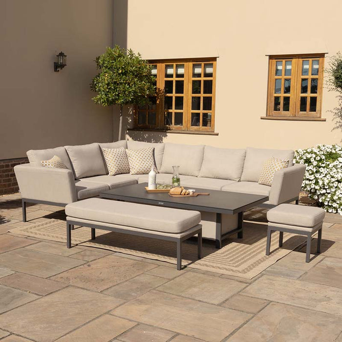 Full shot of the Pulse Rectangular Corner Dining Set arranged on a spacious patio.