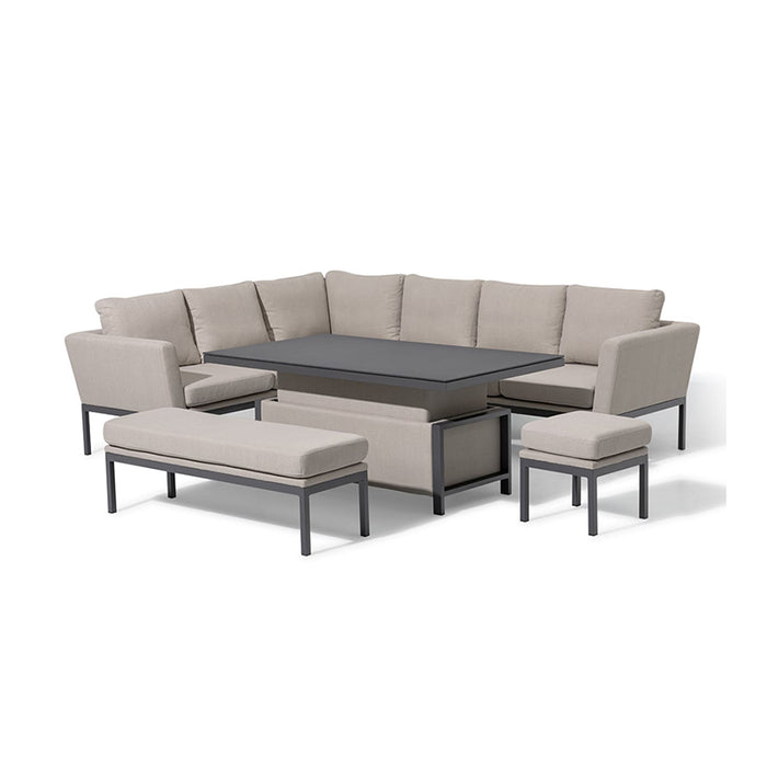 Front view of Pulse Rectangular Corner Dining Set with the table in elevated position