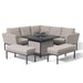 Stylish Pulse Square Corner Dining Set with soft oatmeal cushions, featuring a modern fire pit table in the centre, perfect for outdoor dining and relaxation.