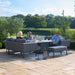 Angled view of the Pulse U Shape Corner Dining Set with Fire Pit, capturing the sleek design and premium finish.