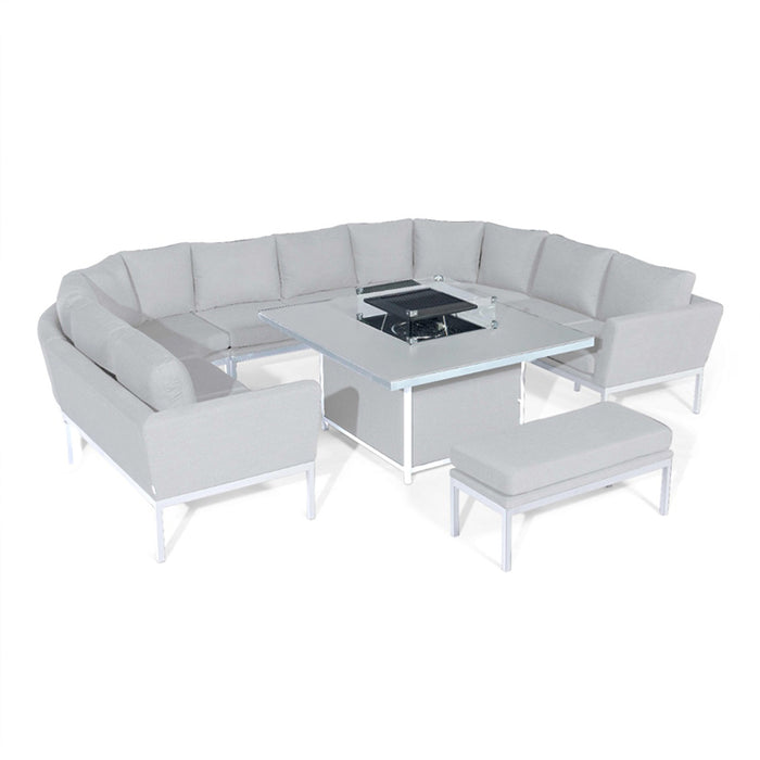 Pulse U Shape Corner Dining Set with Fire Pit on a white background, showcasing the sleek and modern lead chine design.