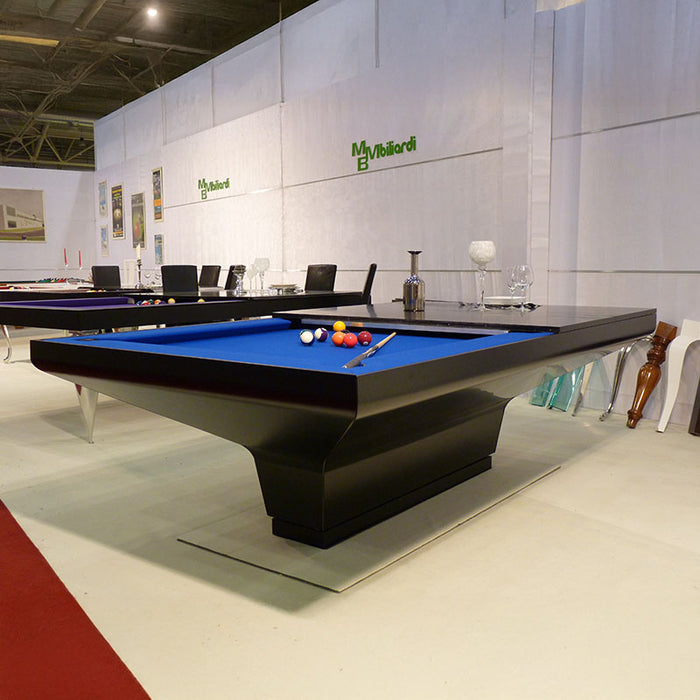 MBM Biliardi B_ig Pool Table with deep blue cloth and sleek black body, styled for contemporary interiors and premium gaming.