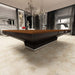 Back view of MBM Biliardi B_ig Pool Table with sleek dark wood base and brown felt top in a sophisticated luxury setting.