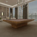 Contemporary MBM Biliardi B_ig Pool Table with natural wood texture and muted felt, positioned in a skyline-facing interior with sophisticated styling.
