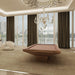Elegant MBM Biliardi B_ig Pool Table with light wood tones and neutral felt, overlooking a serene lake view through full-length windows.