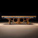 Side profile of the MBM Biliardi Dune modern pool table with circular cut-out leg design and sleek light wood frame, ideal for contemporary game rooms.